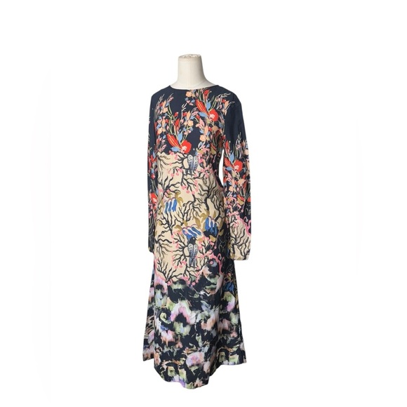 H&M Long Sleeve Printed Midi Dress – Bold Artistic Floral Print – Elegant  Sz 2 - Picture 4 of 11